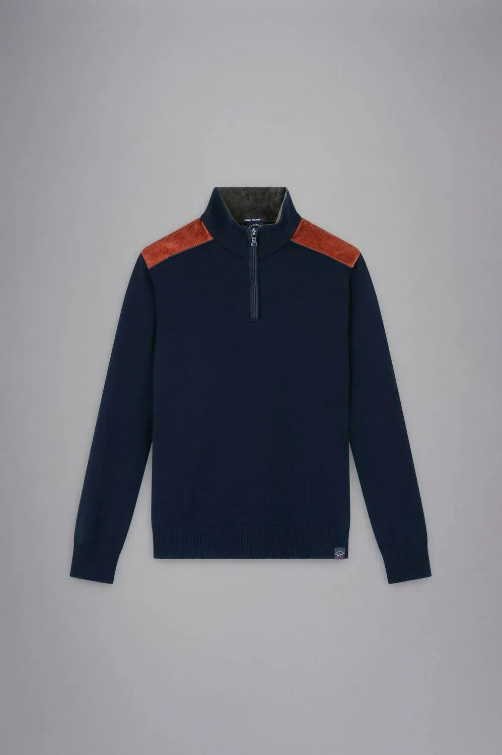 Men's Wool Zip Sweater With Corduroy Details