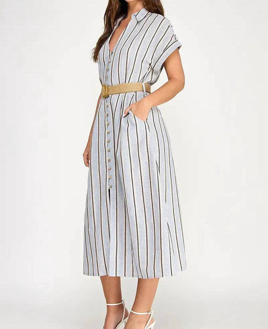 Button Down Belted Midi Dress