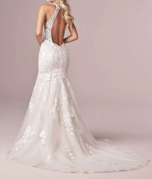 Elizabetta Deep Illusion V-neckline Gown