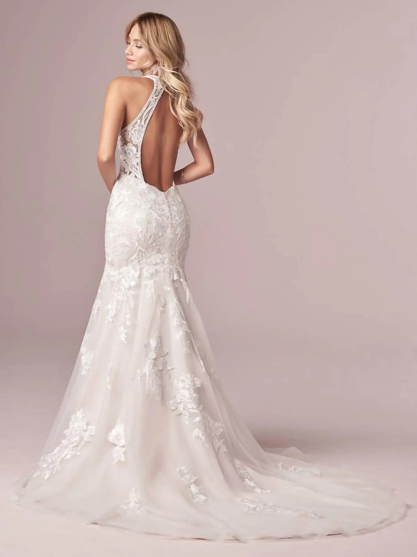 Elizabetta Deep Illusion V-neckline Gown