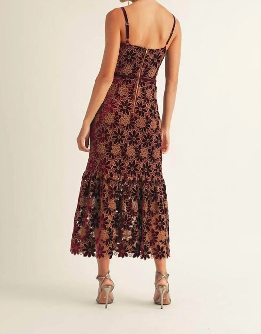 Vera Samt-Midi-Kleid mit Blumenmuster