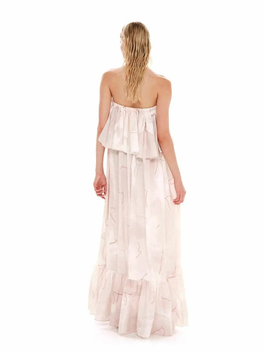 Abstract Silkiness Maxi Ruffled Strapless Dress
