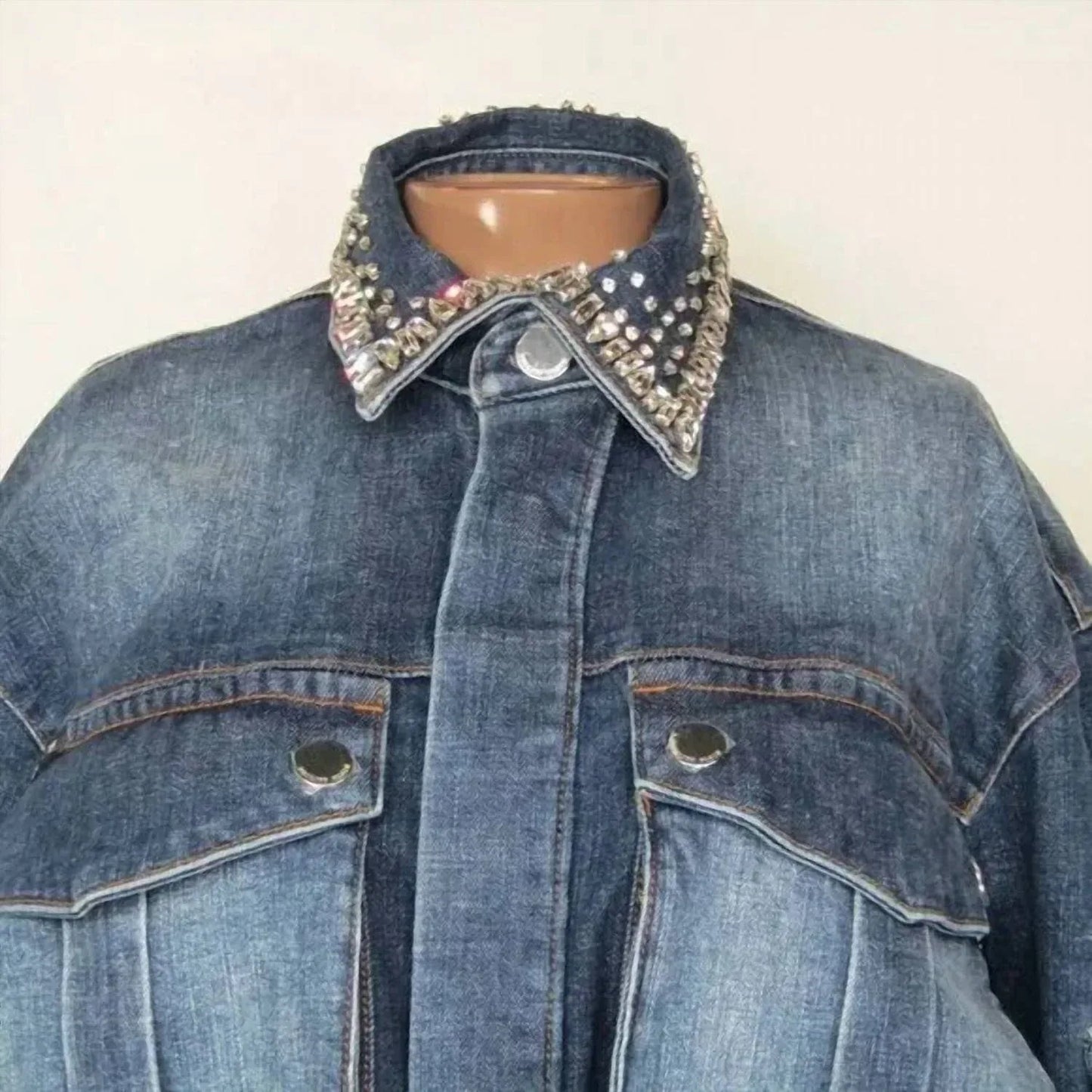 Women's Long Sleeve Strass Denim Cargo Jacket