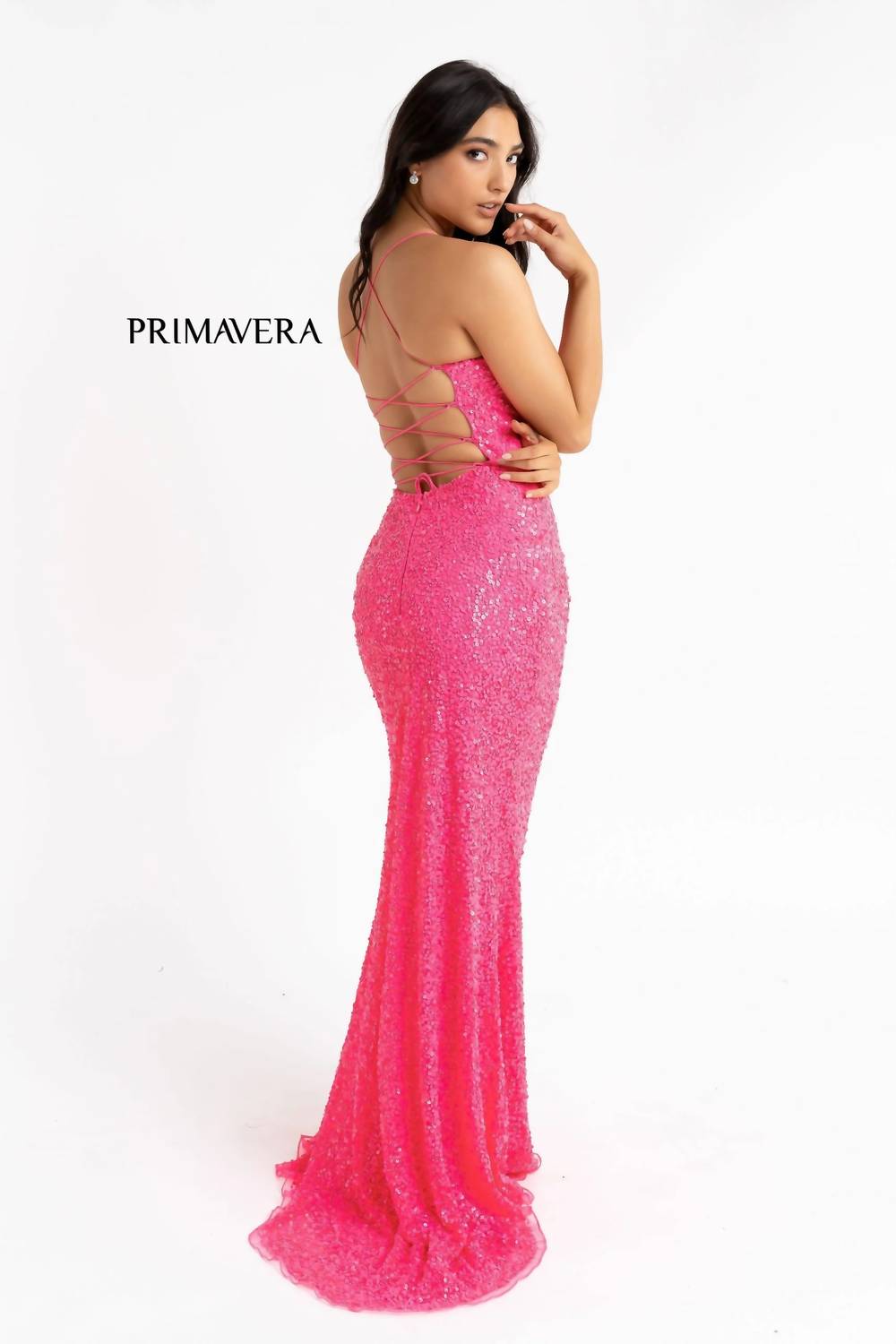 Abendkleid mit Pailletten und Schnürung am Rücken