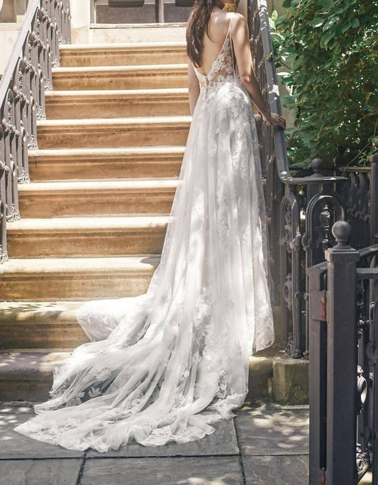 Deep Plunging A-line Wedding Gown