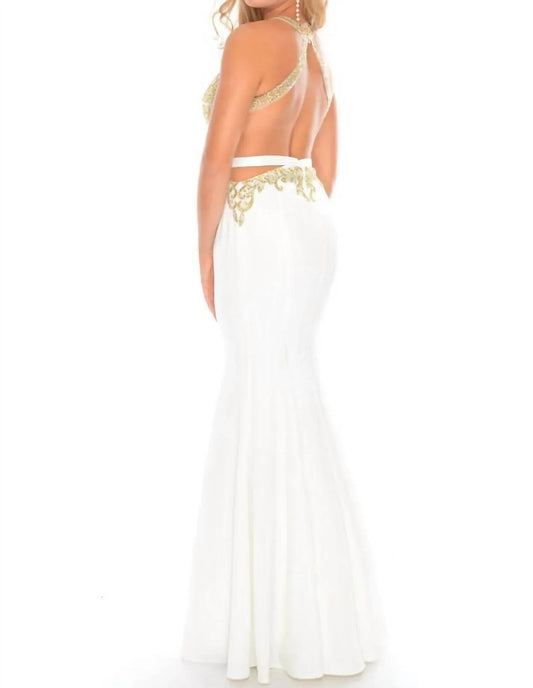 Beaded High Neck Evening Gown