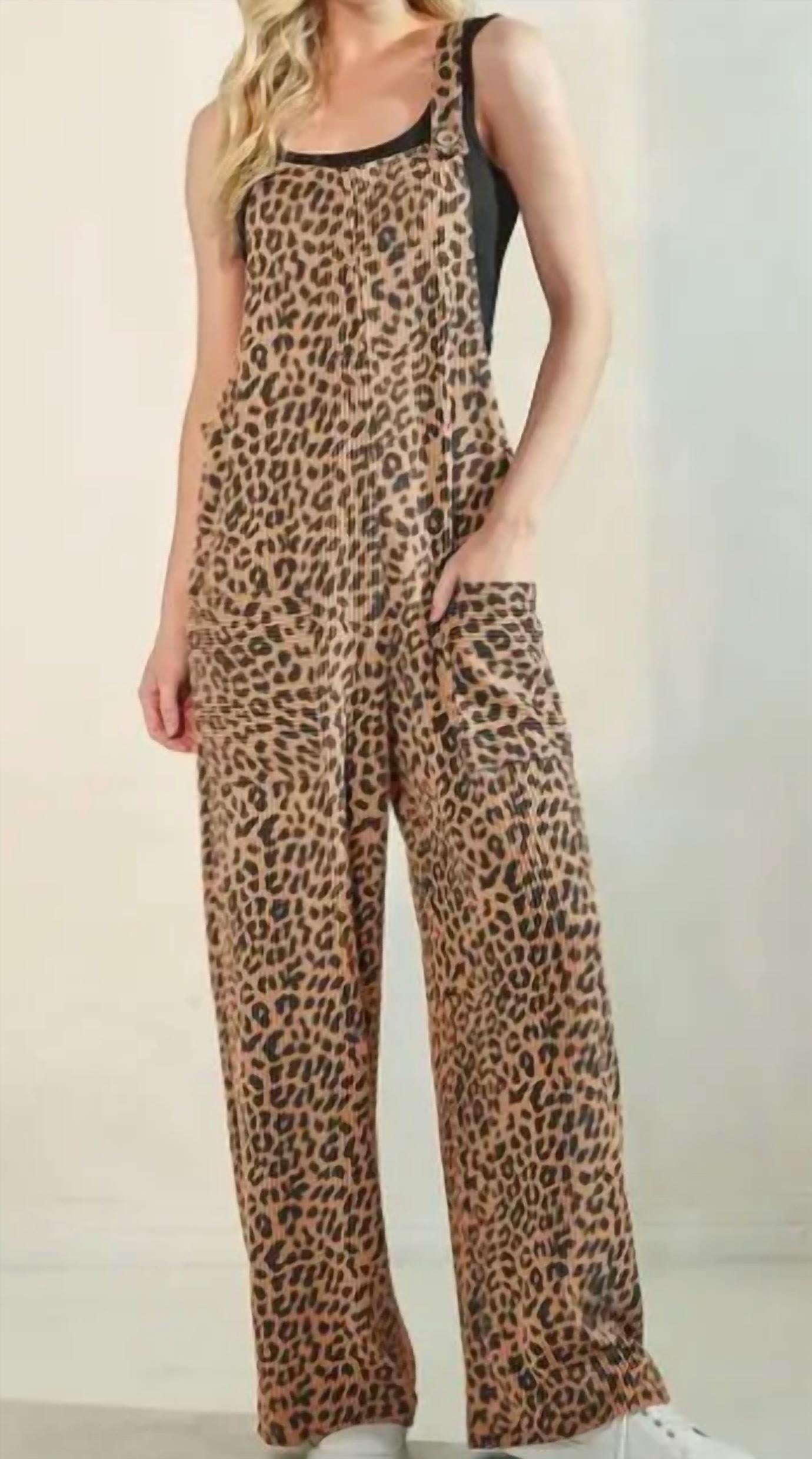 Sleeveless Animal Print Ribbed Jumpsuit