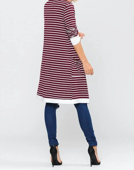 Gestreifte Midi-Strickjacke mit offener Front