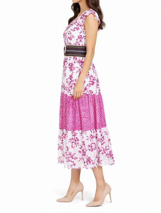 Gemustertes Midi-Chiffonkleid mit V-Ausschnitt