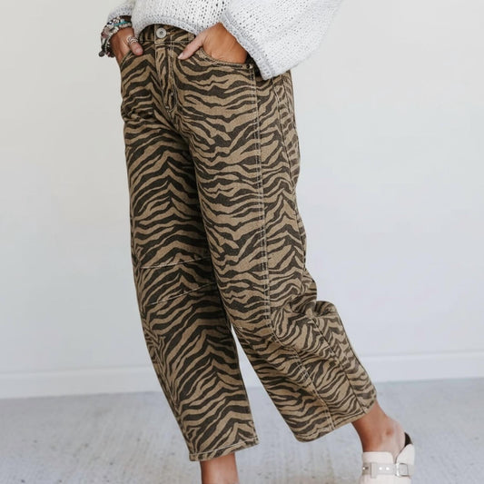 Zebra Stripe Barrel Jeans