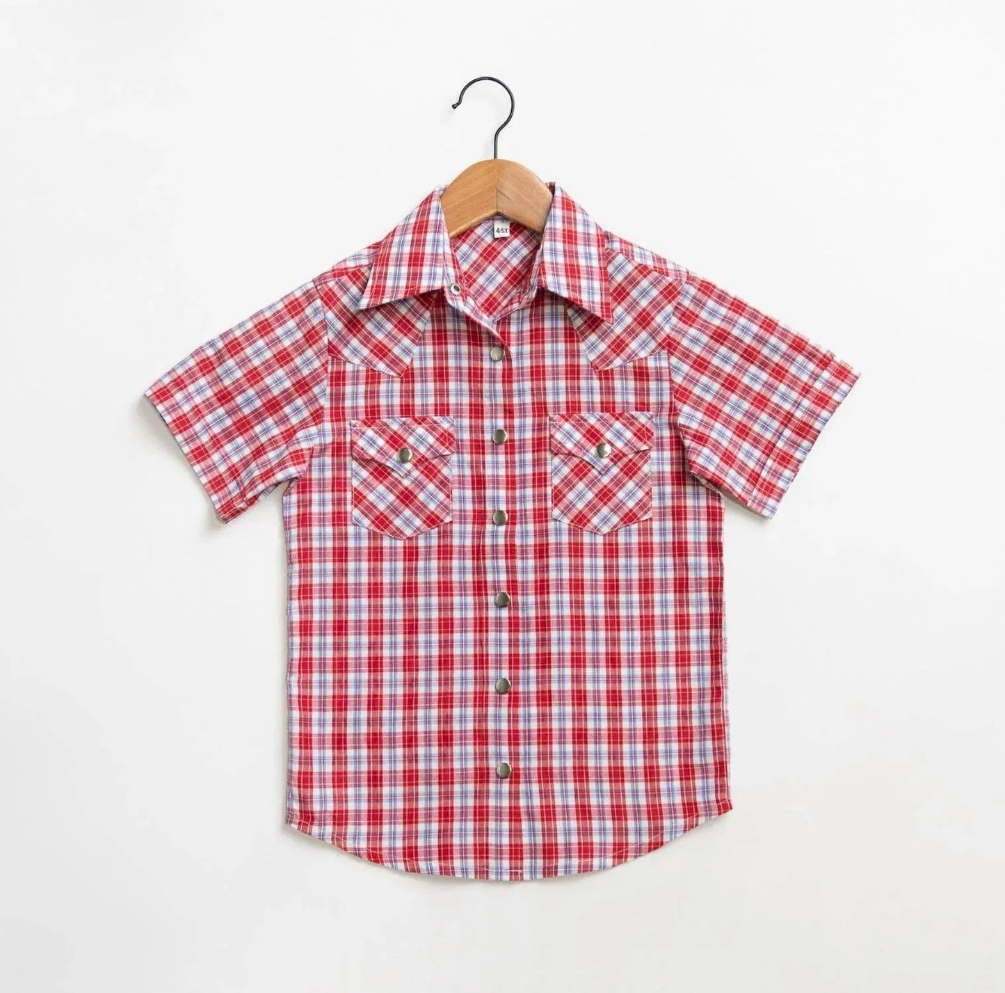 Boys Youth Plaid Pattern Metal Snap Shirt
