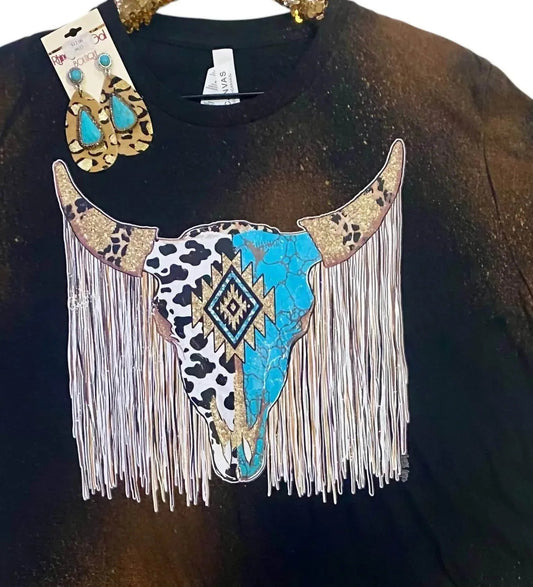 Women's Fringe Steer Cowhide Graphic Tee