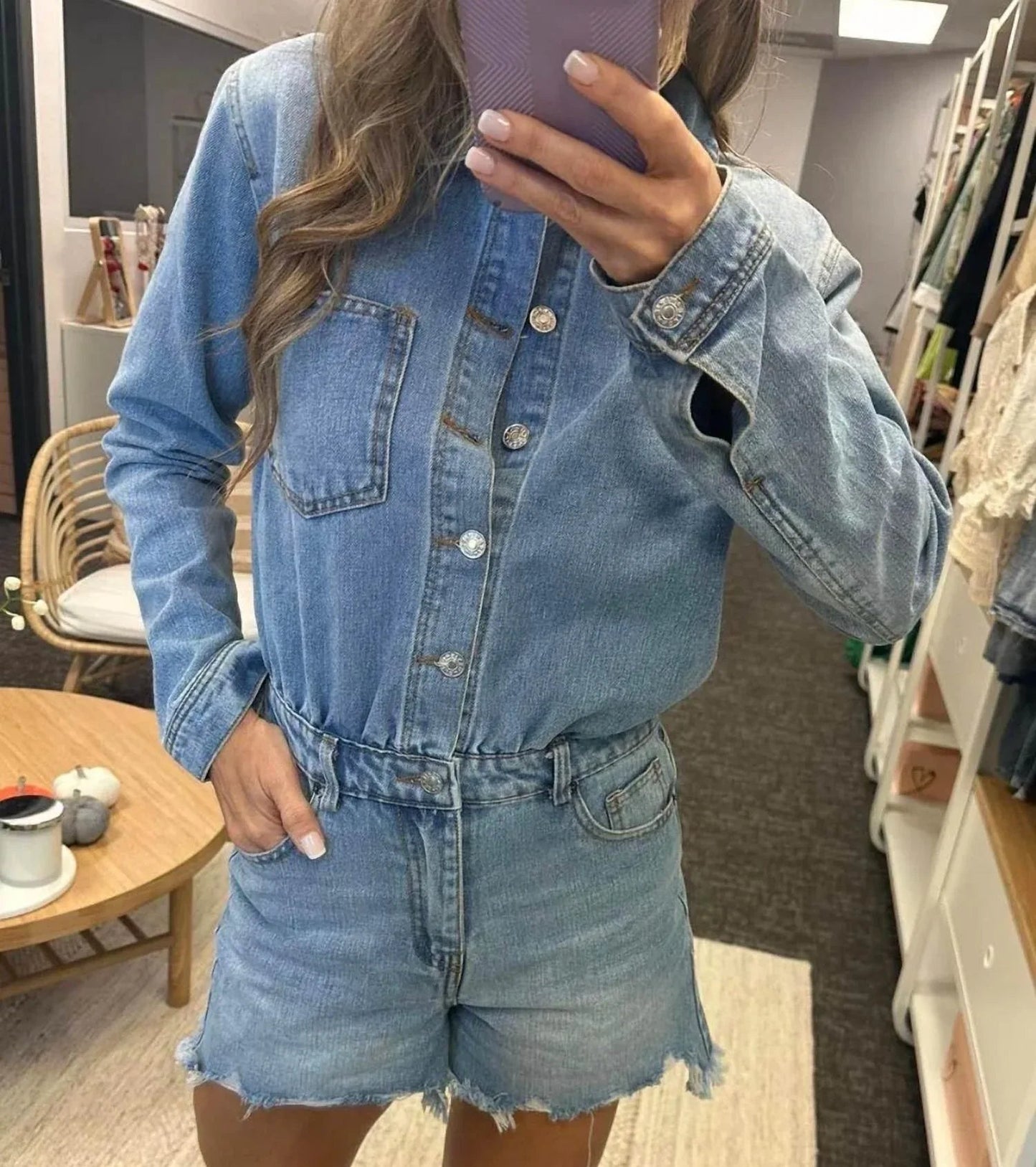 Long Sleeve Denim Romper