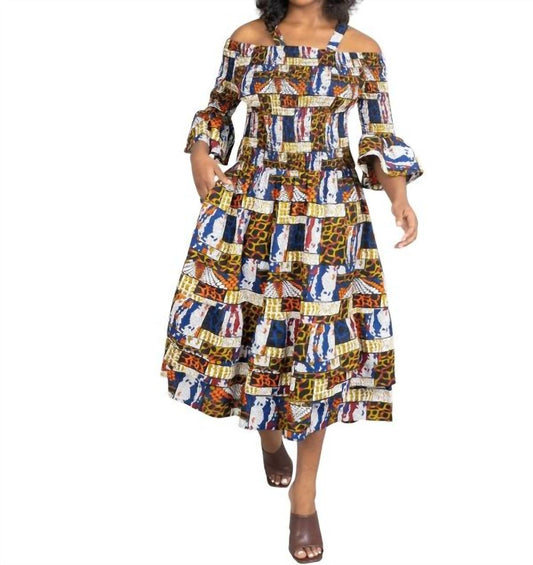 Maxikleid mit Stufen und afrikanischem Print