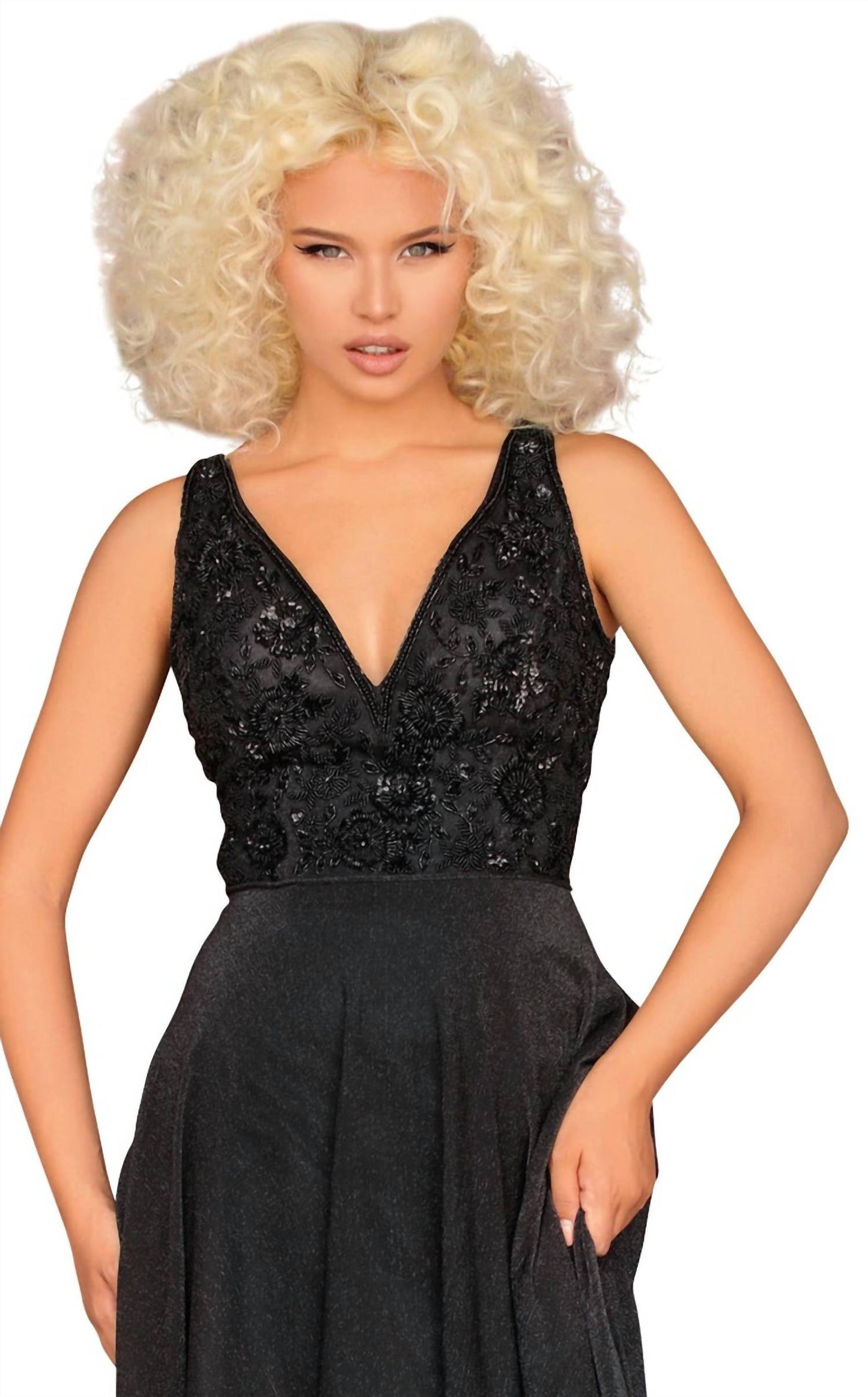 A-Linien-Abendkleid mit V-Ausschnitt