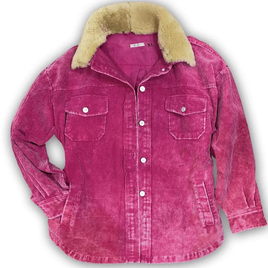 Aviator Barbie Corduroy Shacket with Sheephide Collar