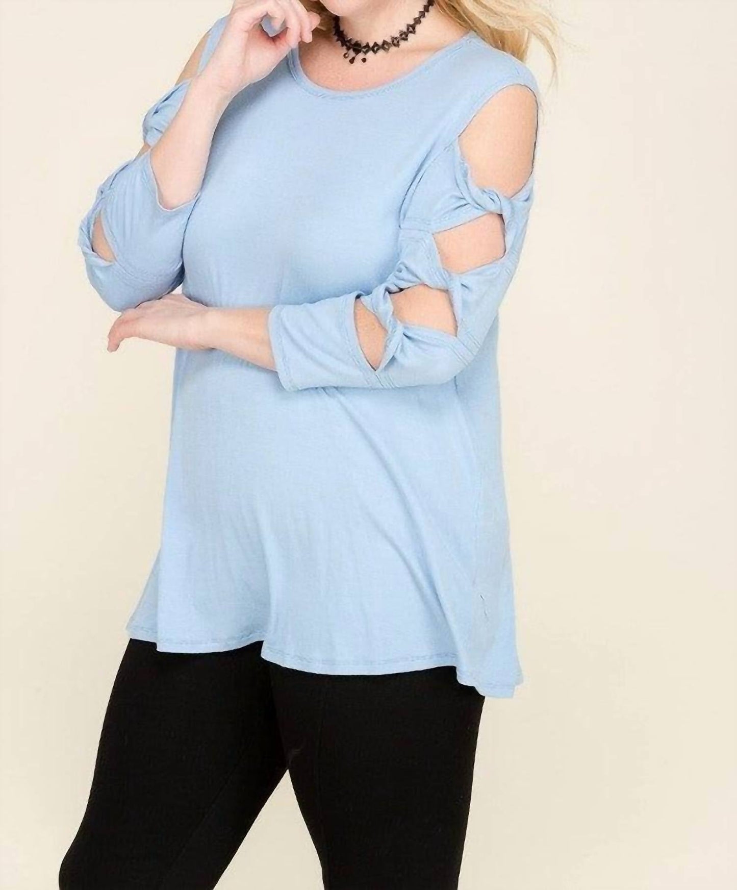 Twisted Cut Out 3/4 Sleeve Top - Plus