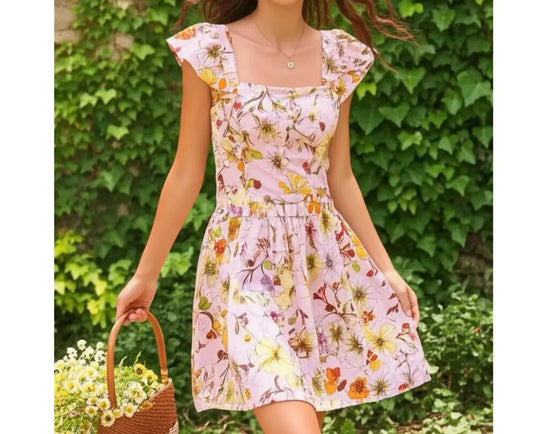 Geblümtes Rüschen-Minikleid