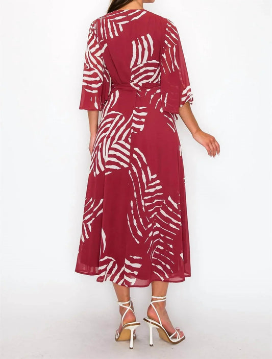 Chiffon Print Three Fourth Sleeve Maxi Dress