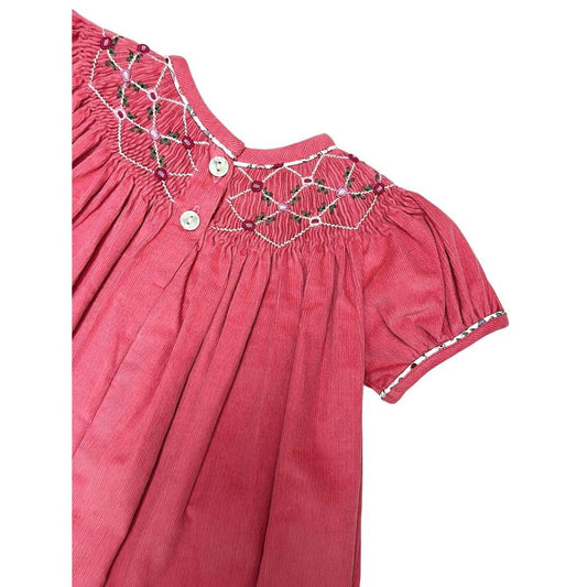 Mädchen Isabella Handbestickter Cord-Bischofs-Strampler-Set