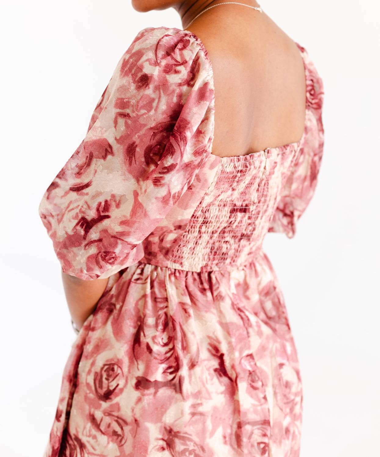 Women's Floral Textured Jacquared Midi Dress