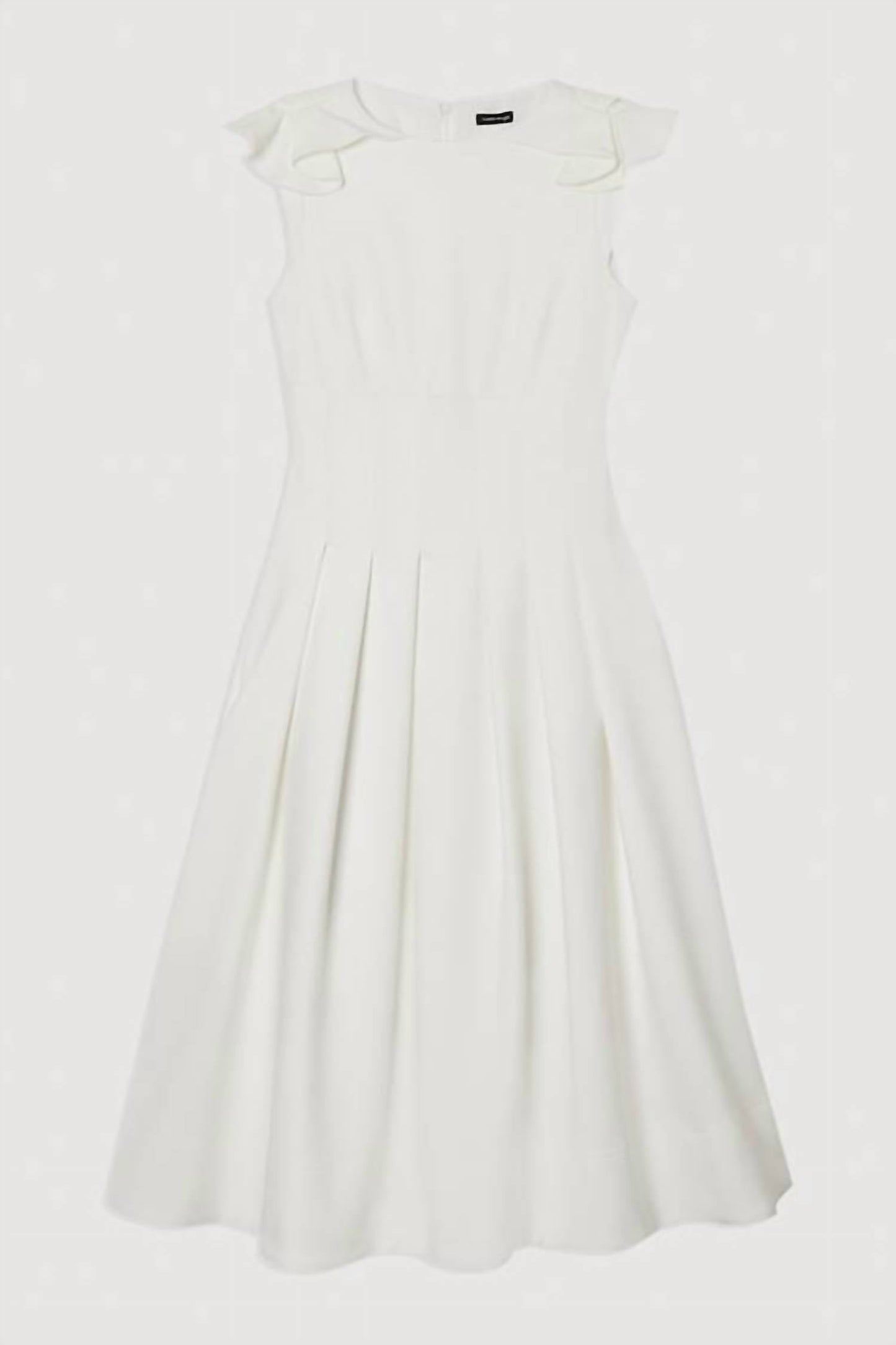 Structured Crepe Ruffle Shoulder Tailored Full Midi Dress