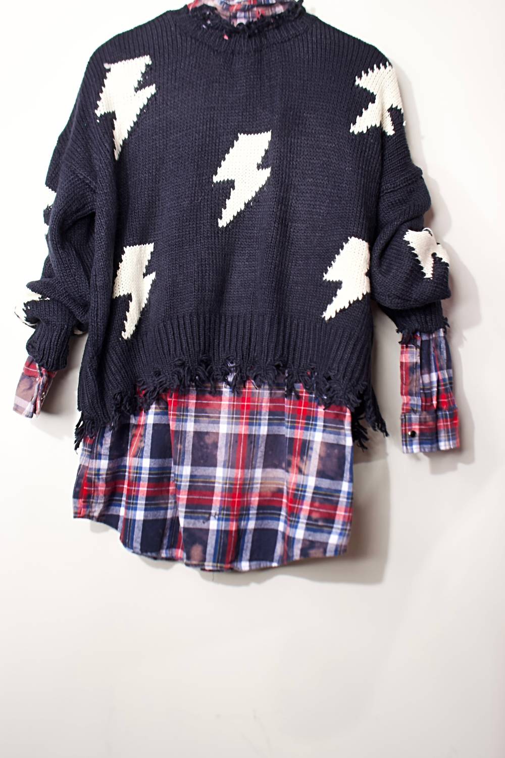Damen-Karohemd mit Zick-Zack-Fransenpullover – 2-teiliges Set