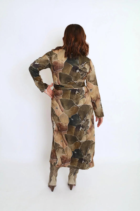Wrap Print Midi Dress