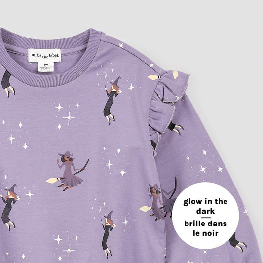 Mädchen-Kapuzenpullover mit im Dunkeln leuchtendem Hexen-Print „Twilight“