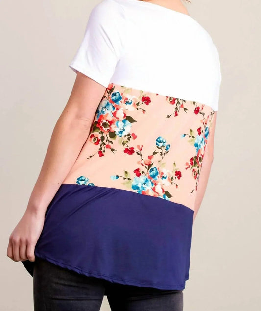 Color block floral long tee