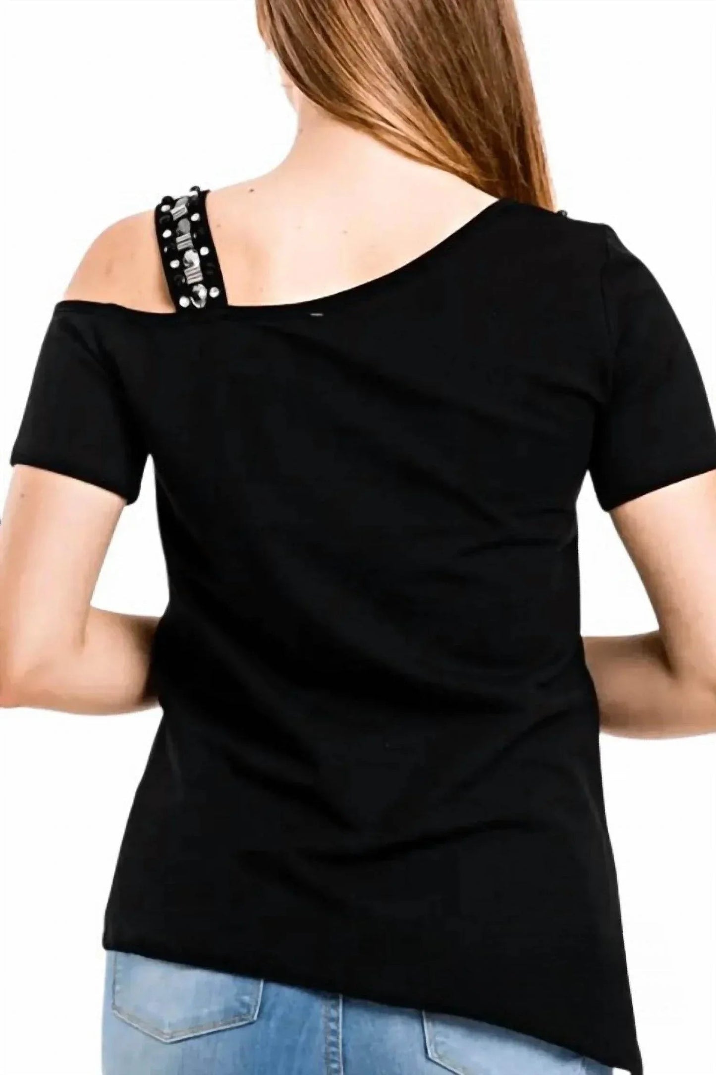 Tania One-Shoulder Studded Tee