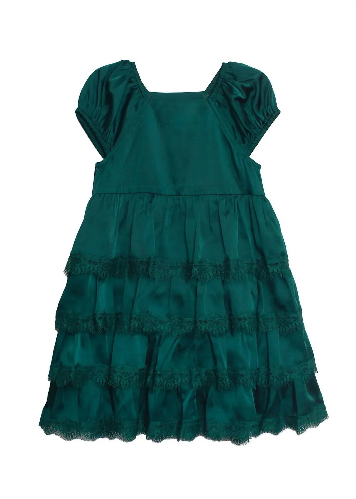 Girl's Cap Sleeve Lace Tiered Dress