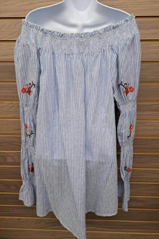 Women's Off Shoulder Elastic Neck/arms Embroidered