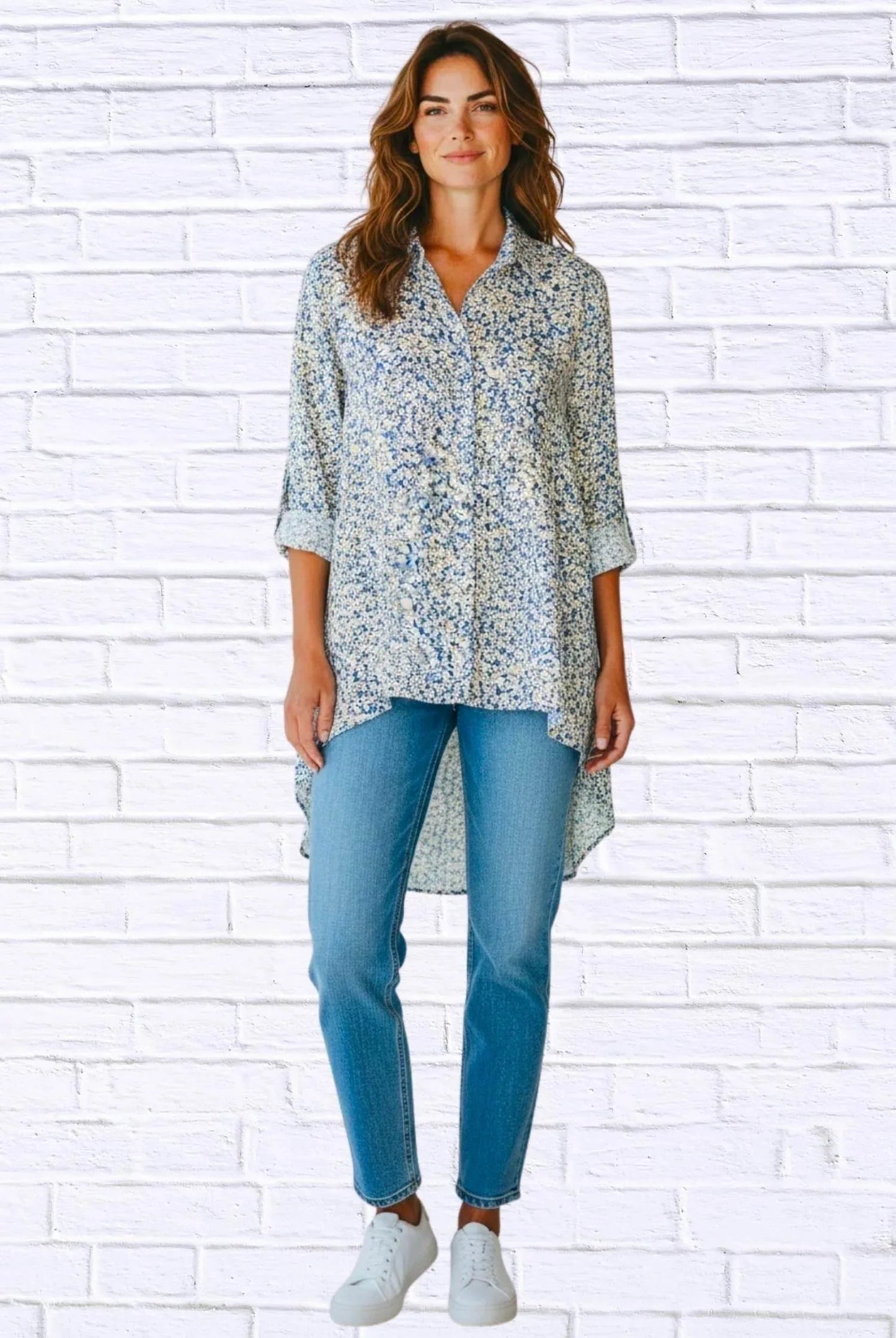 Florales Viskose-High-Low-Hemd