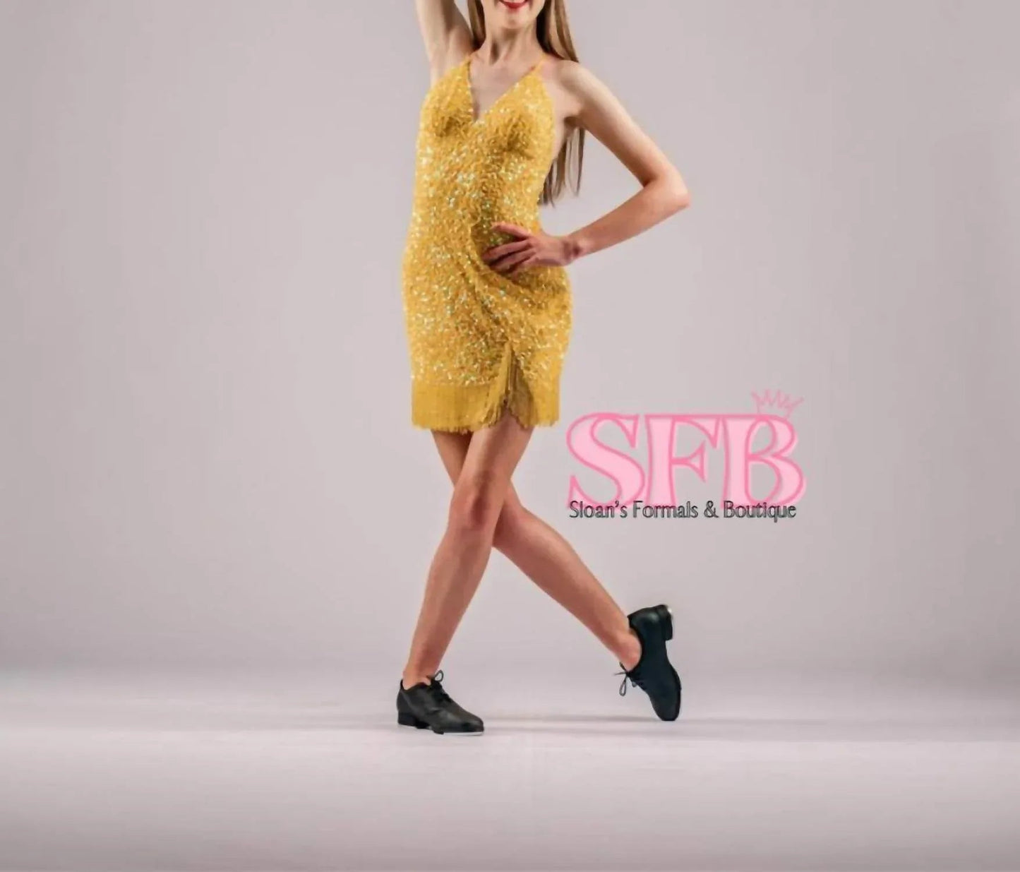 Fringed Hem Sequin Dress Gown