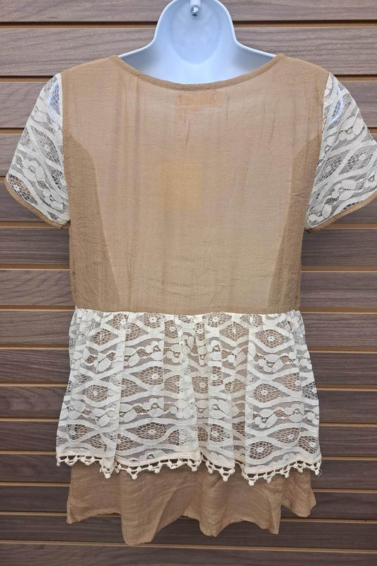 Women's Lace Khaki Short Sleeve