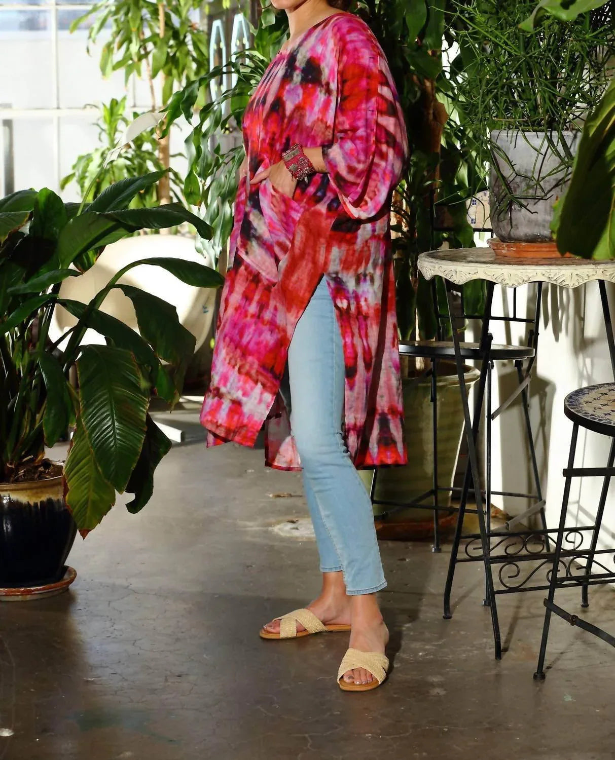 Handgefertigtes Batik-Kaftan-Oberteil aus leichter Gaze