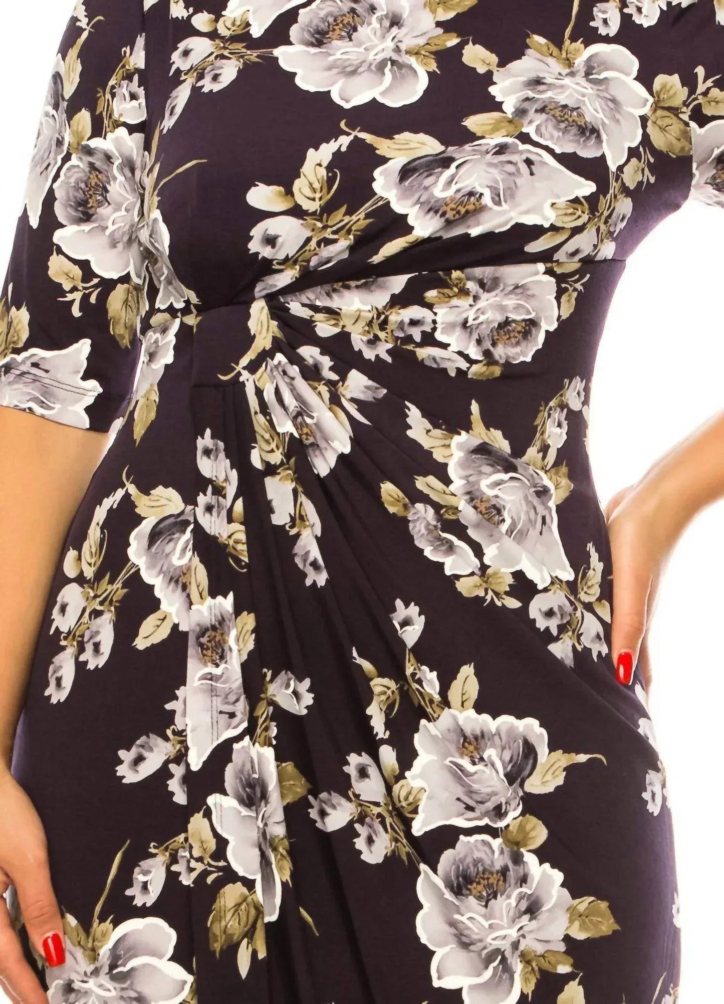 Side Pleated Floral Sheath Dress