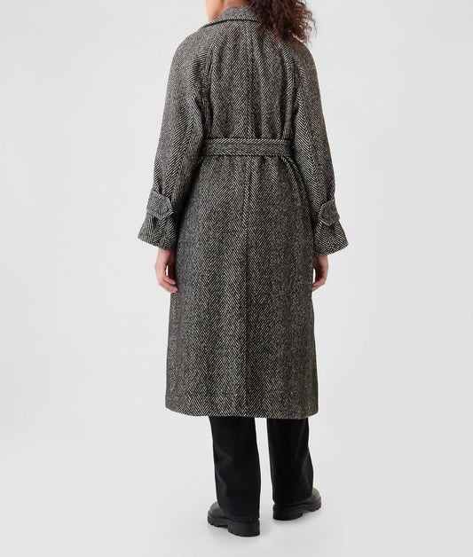 Double-breasted Herringbone Belted Trench Coat