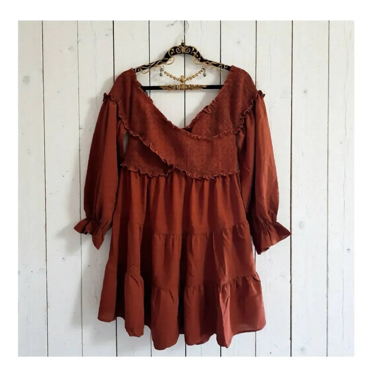 Boho schulterfreies Mini-Kleid mit Überkreuzträgern
