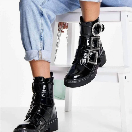 Women's Rhinestone Buckle Boots