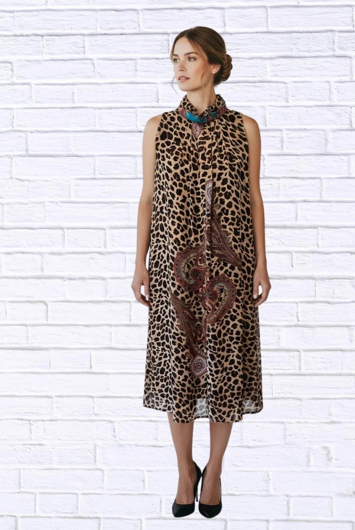 Bedrucktes ärmelloses Maxikleid