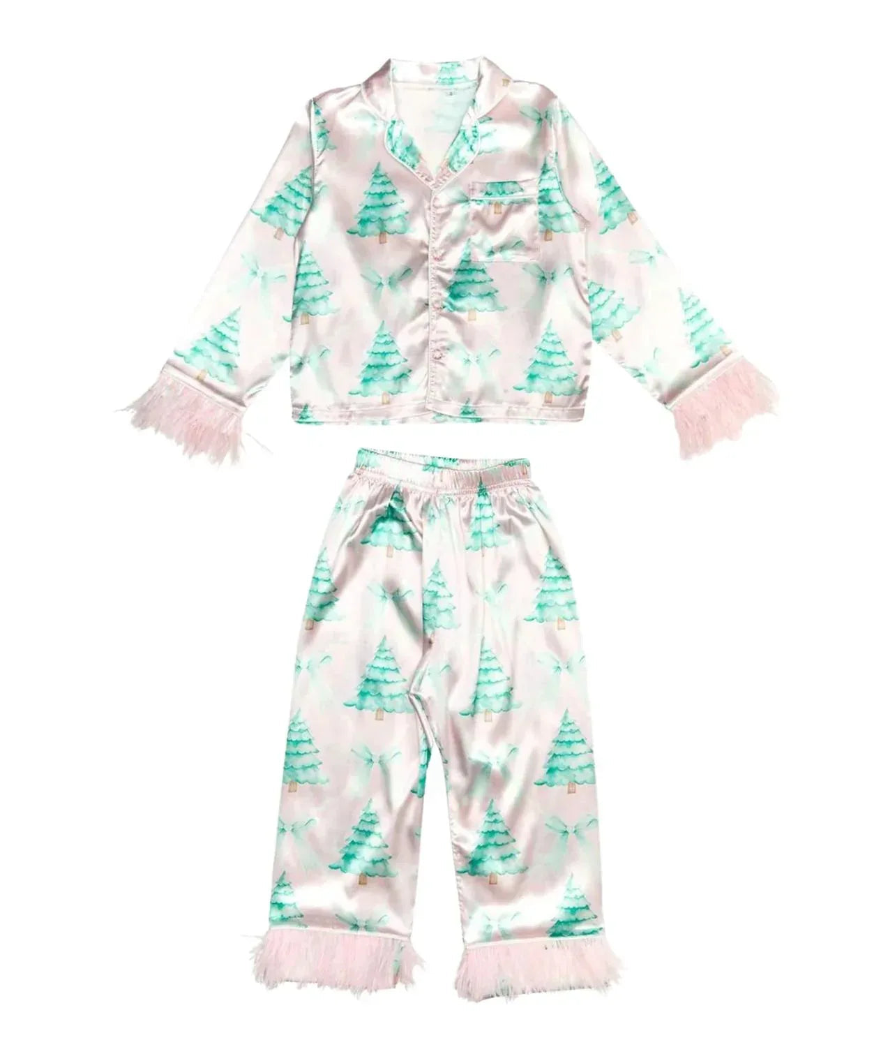 Girls Christmas Tree Feather Silky Set