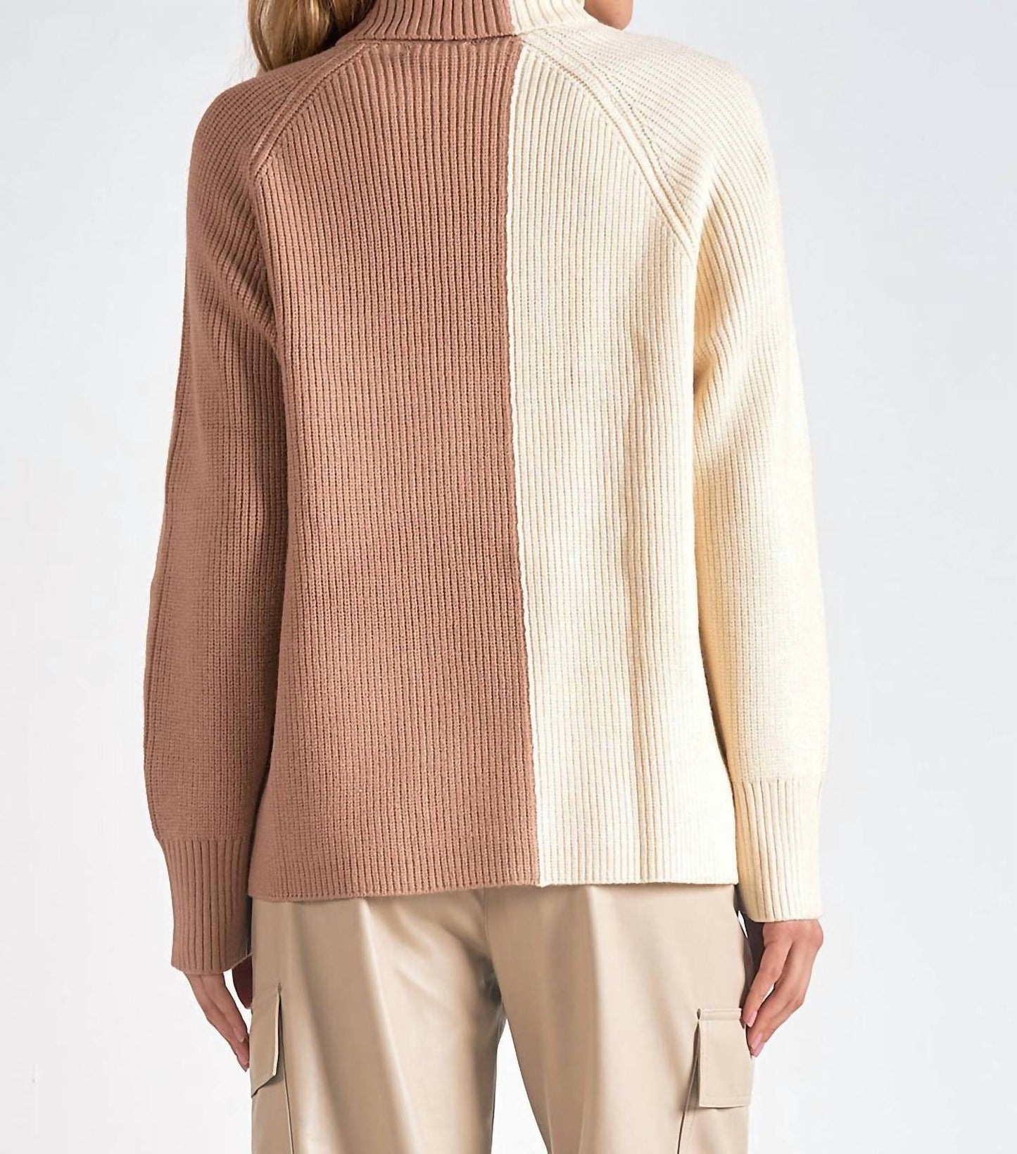 Sweater Turtleneck Colorblock Top