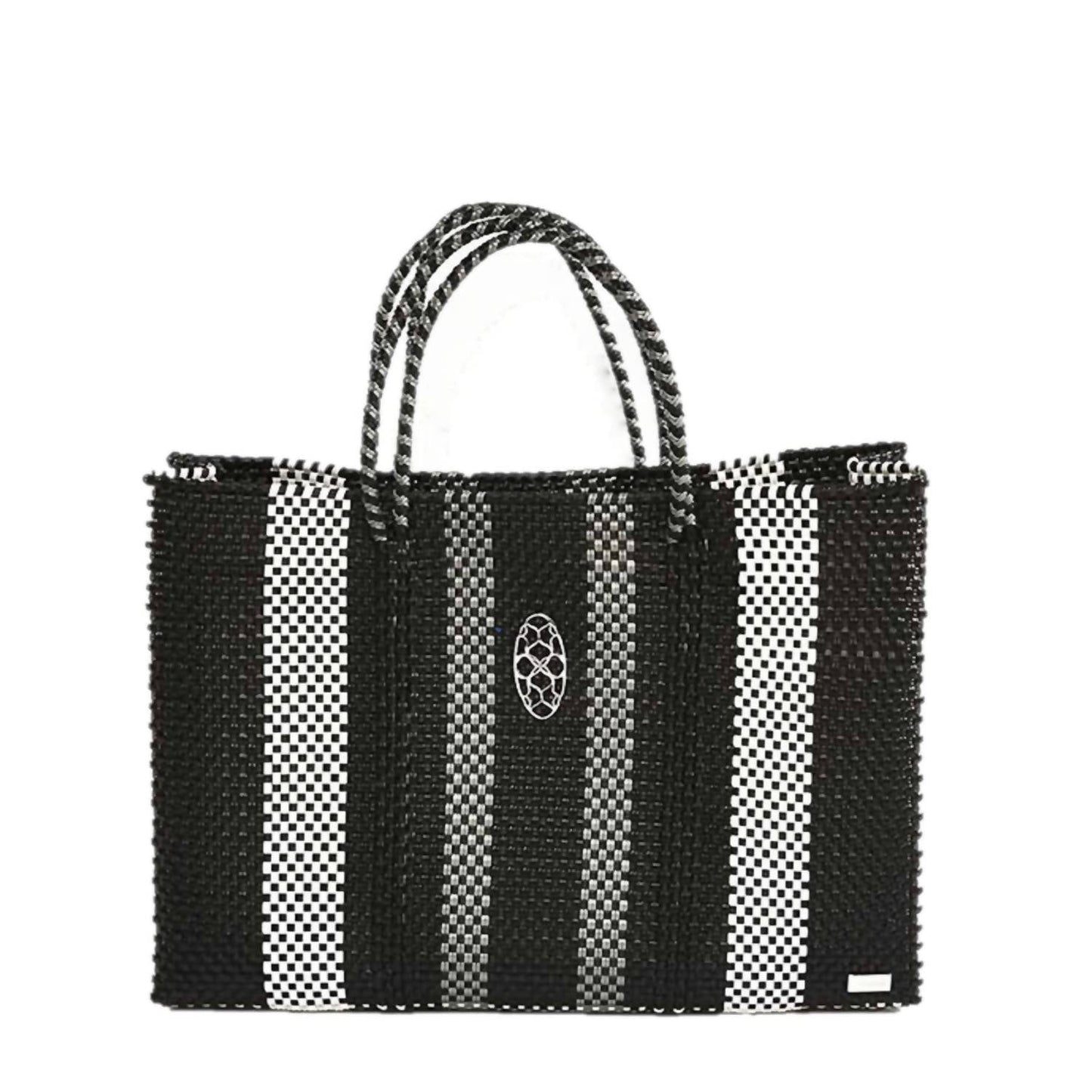 Damen Reise-Einkaufstasche und Clutch aus gewebtem Stoff mit Streifenmuster
