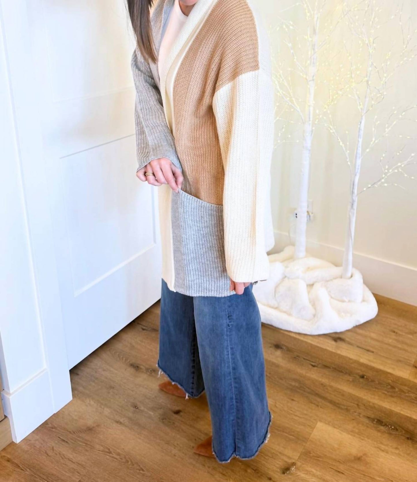 Striped Cardigan With Patch Pockets