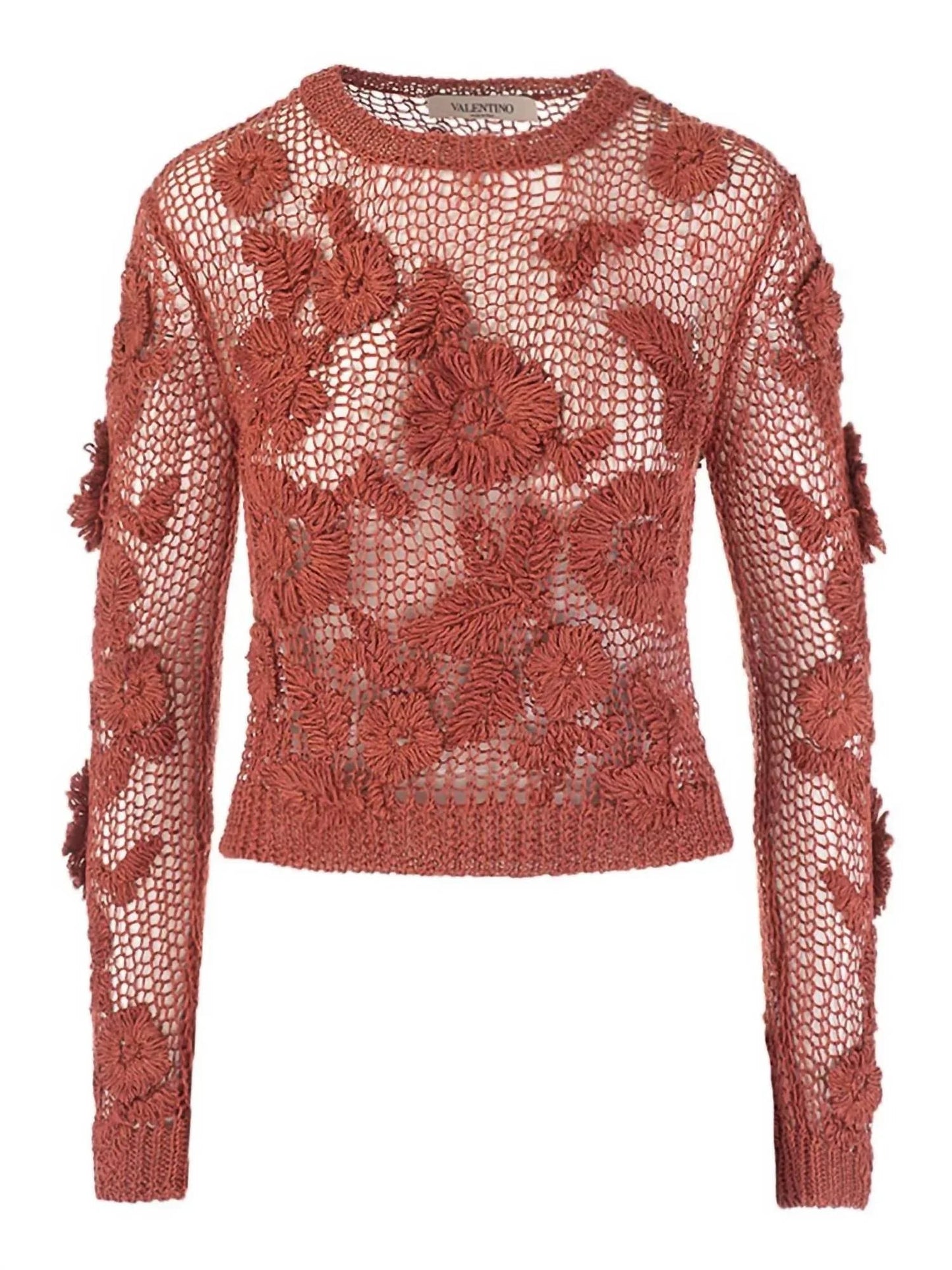 Strick- und Makramee-Pullover mit Rundhalsausschnitt