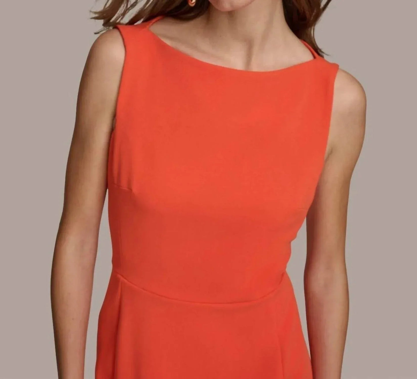 Boat-neck Sleeveless Ruffled-hem Sheath Dress