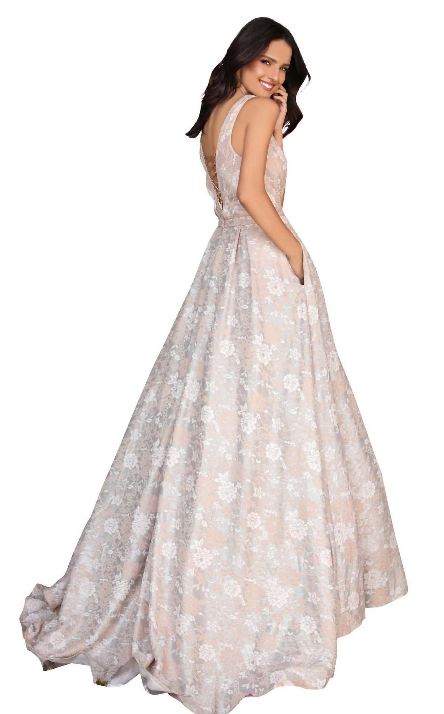 Maxi-Partykleid mit V-Ausschnitt und Spitze