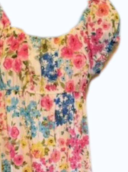 Women's Short Sleeve Floral 3-tier Maxi Dress